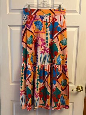 LIFE Vibrant Tropical Print Tiered Maxi Skirt Size Large